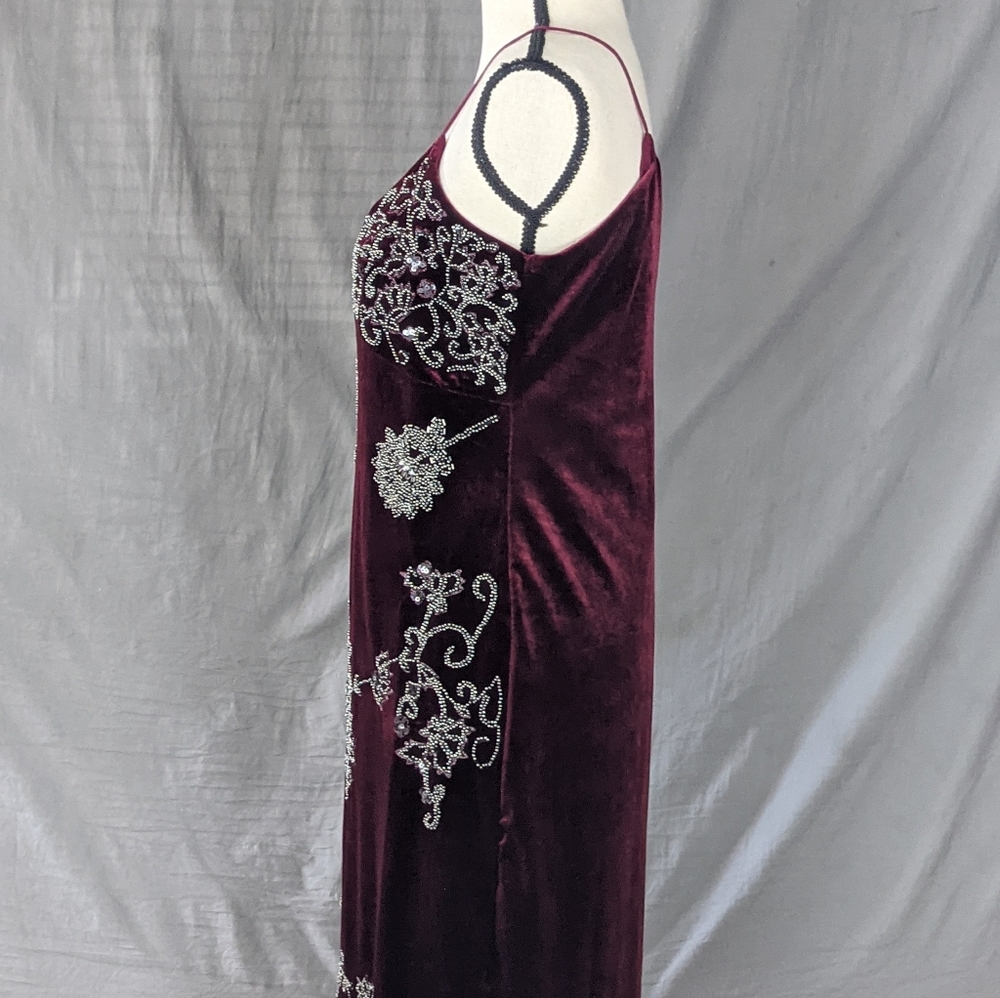 Sexy Spaghetti Strap Beaded Burgundy Dress